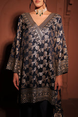 Midnight Blue Brocade Embroidered Cord Set