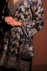 Midnight Blue Brocade Embroidered Cord Set