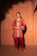 Ruby Red Brocade Embroidered Cord-Suit