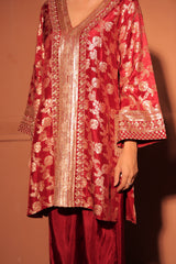 Ruby Red Brocade Embroidered Cord-Suit