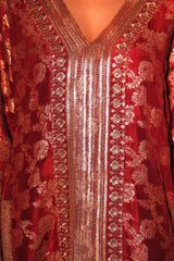 Ruby Red Brocade Embroidered Cord-Suit