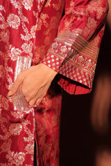 Ruby Red Brocade Embroidered Cord-Suit