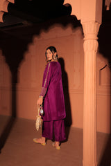 Purple Gold-Toned Embroidered Velvet Kurta Set