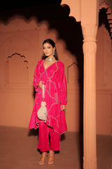 Pink Embroidered Velvet Kurta Set