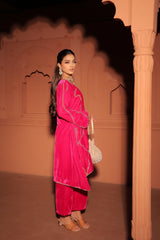 Pink Embroidered Velvet Kurta Set