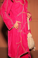 Pink Embroidered Velvet Kurta Set