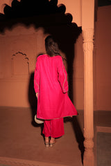 Pink Embroidered Velvet Kurta Set