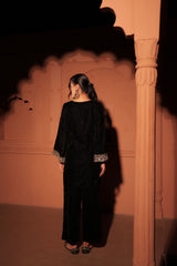 Black Embellished Velvet Kurta Set