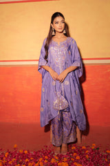 Lavender Blue Hand-Embroidered Kaftan Set with Brocade Bottoms – Utsavya'24