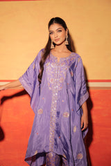 Lavender Blue Hand-Embroidered Kaftan Set with Brocade Bottoms – Utsavya'24