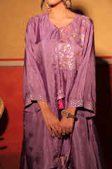 Lilac Hand-Embroidered Kaftan Set with Brocade Bottoms – Utsavya'24