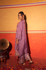 Lilac Hand-Embroidered Kaftan Set with Brocade Bottoms – Utsavya'24