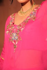 Fuchsia Pink Floral Embroidered Layered Set