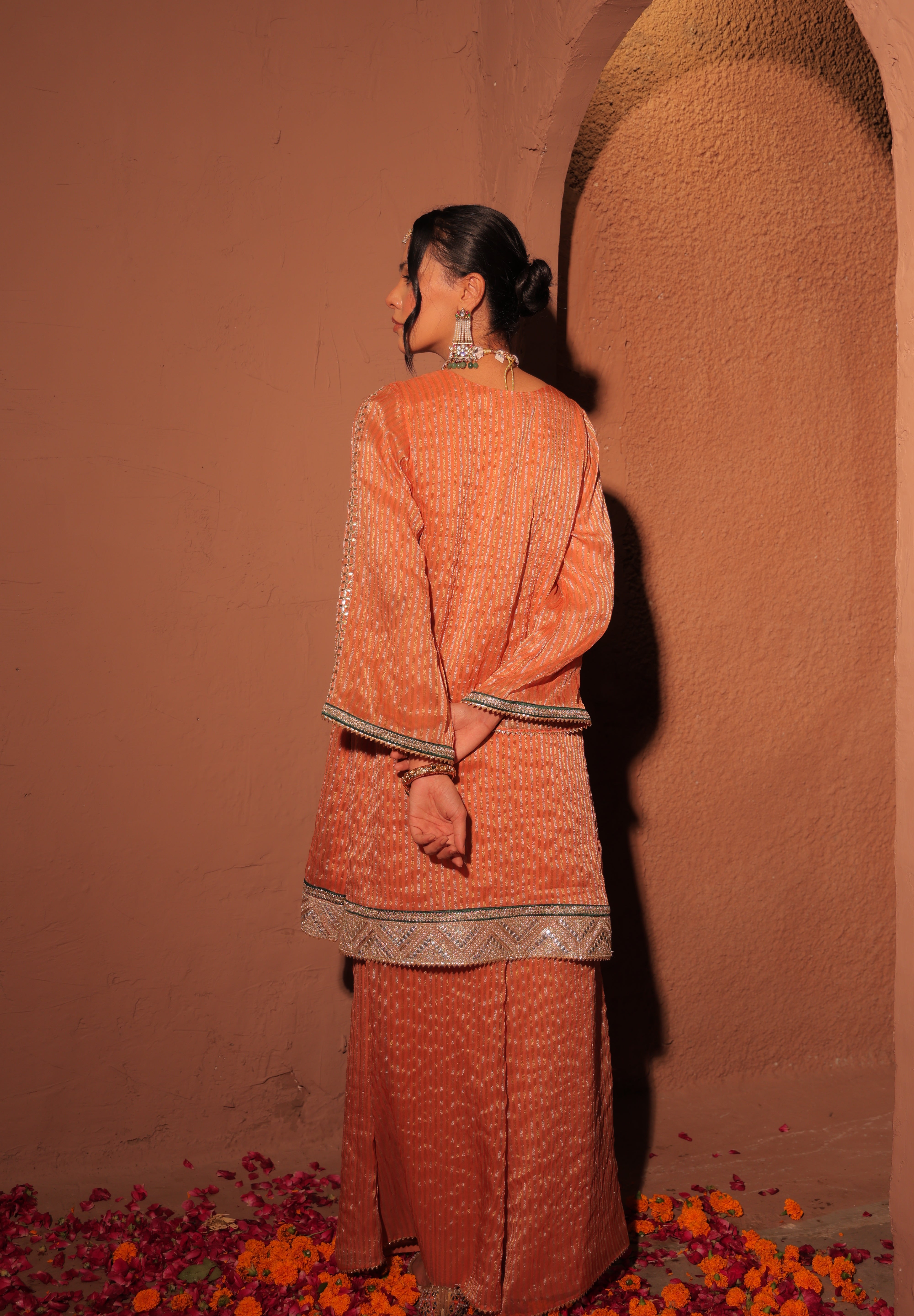 Rust Orange Hand Embroidered Kurta Set