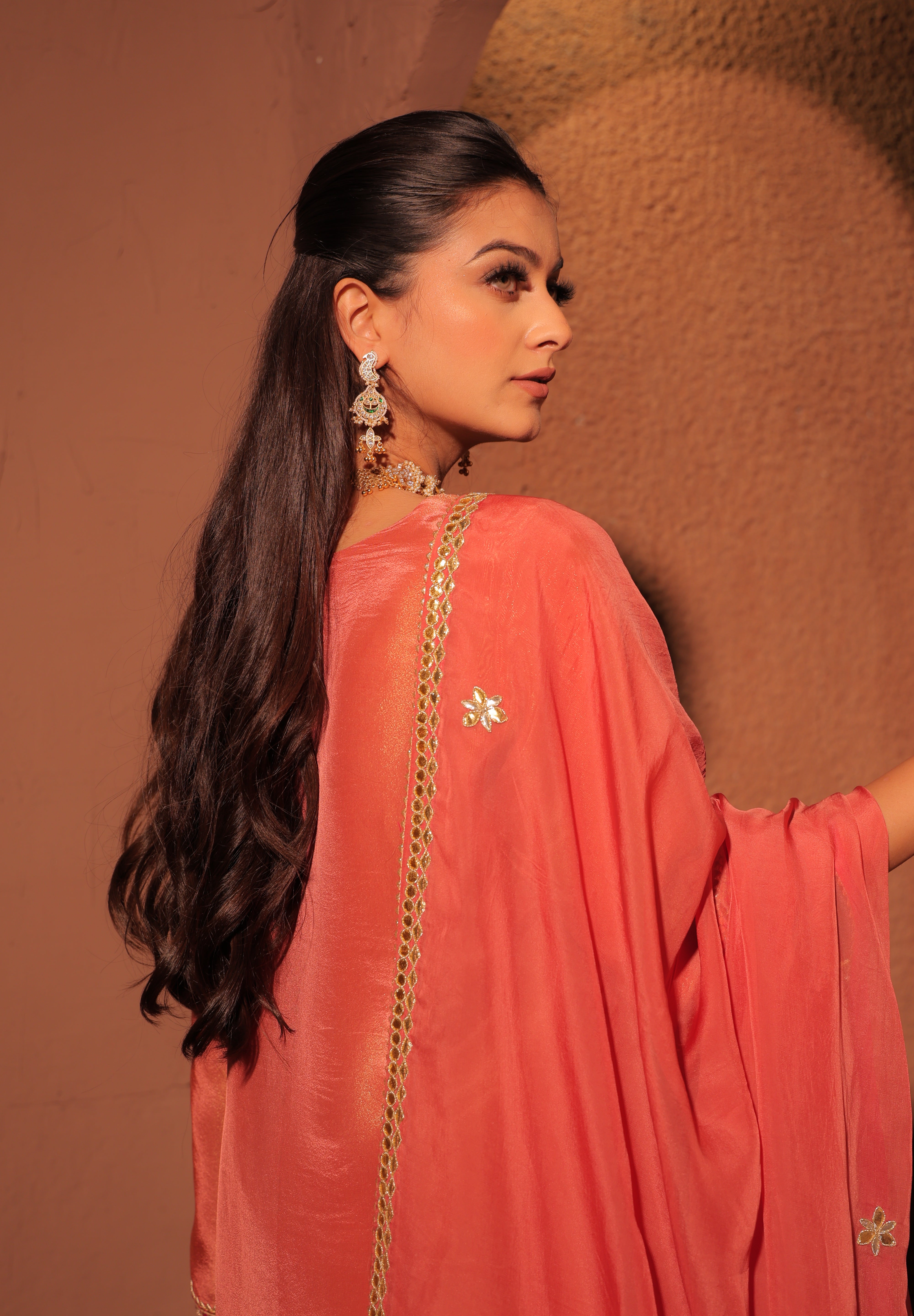 Coral Pink Gota Patti Kurta Set