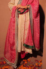 Ivory and Pink Banarasi Kurta Set