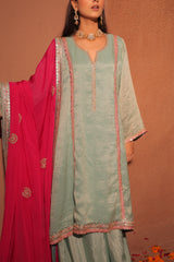 Aqua Blue and Fuchsia Kurta Set