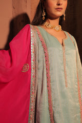 Aqua Blue and Fuchsia Kurta Set