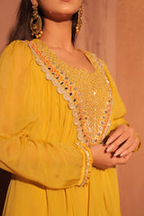 Mustard Yellow Mirror Embellished Set