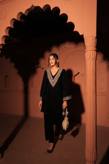 Black Embellished Velvet Kurta Set