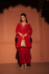 Red Sequined Velvet Kurta Set