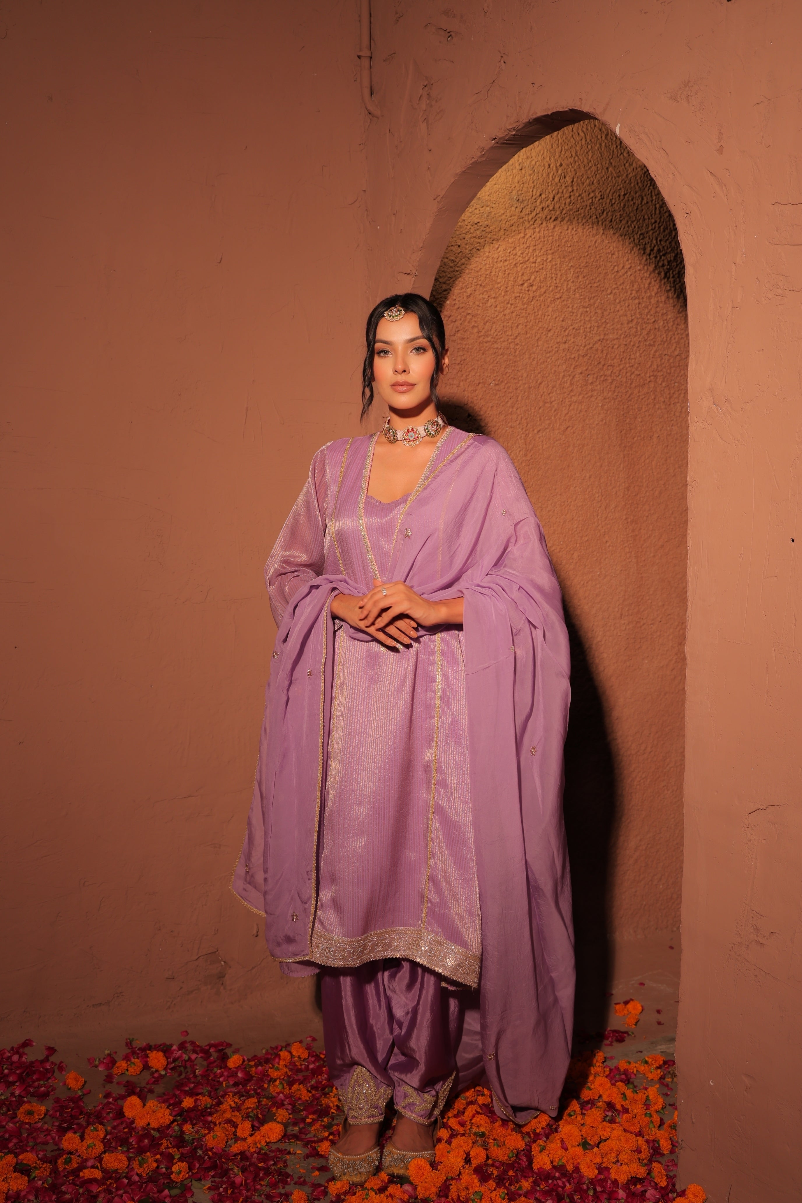 Lilac Organza Kurta Set