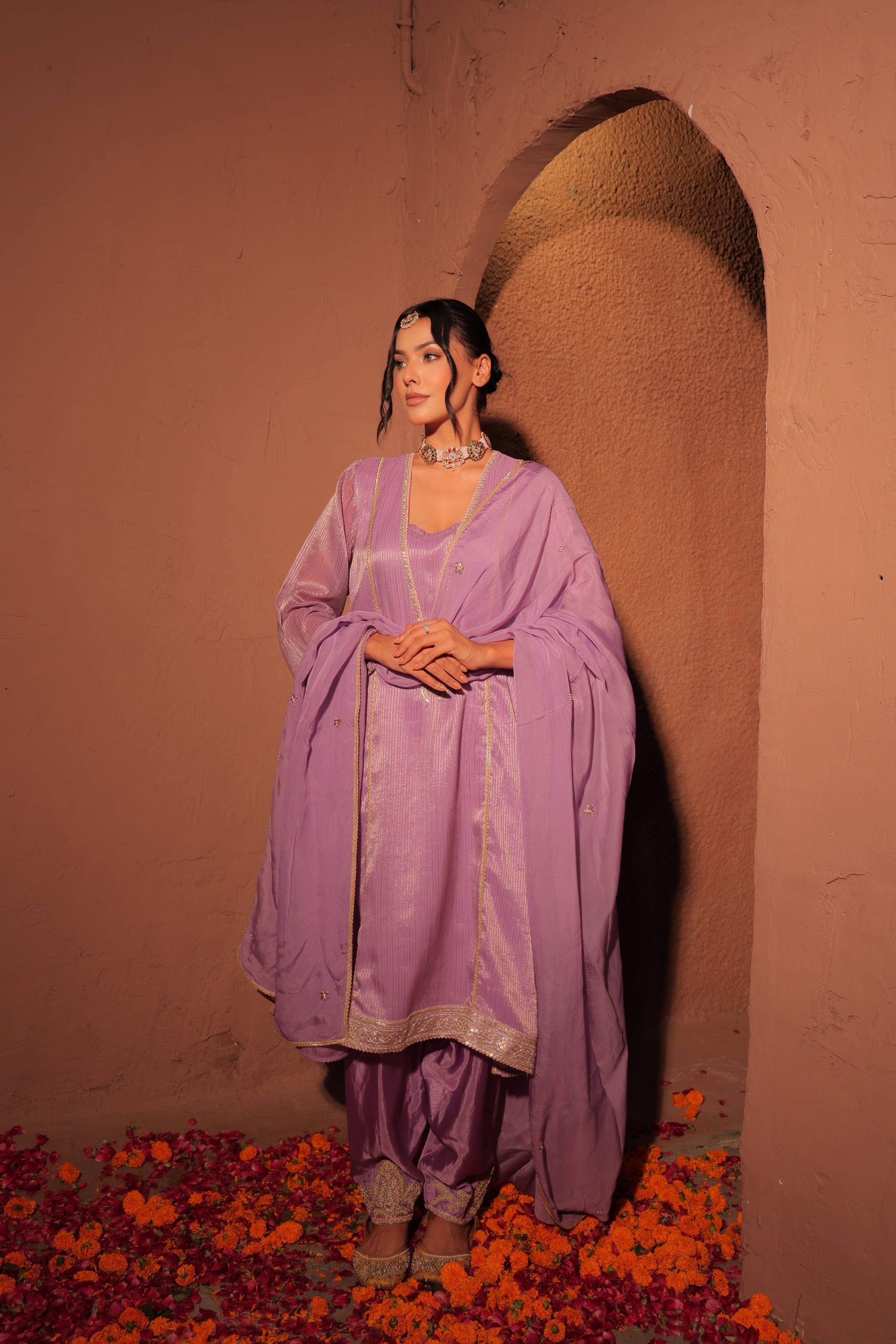 Lilac Organza Kurta Set