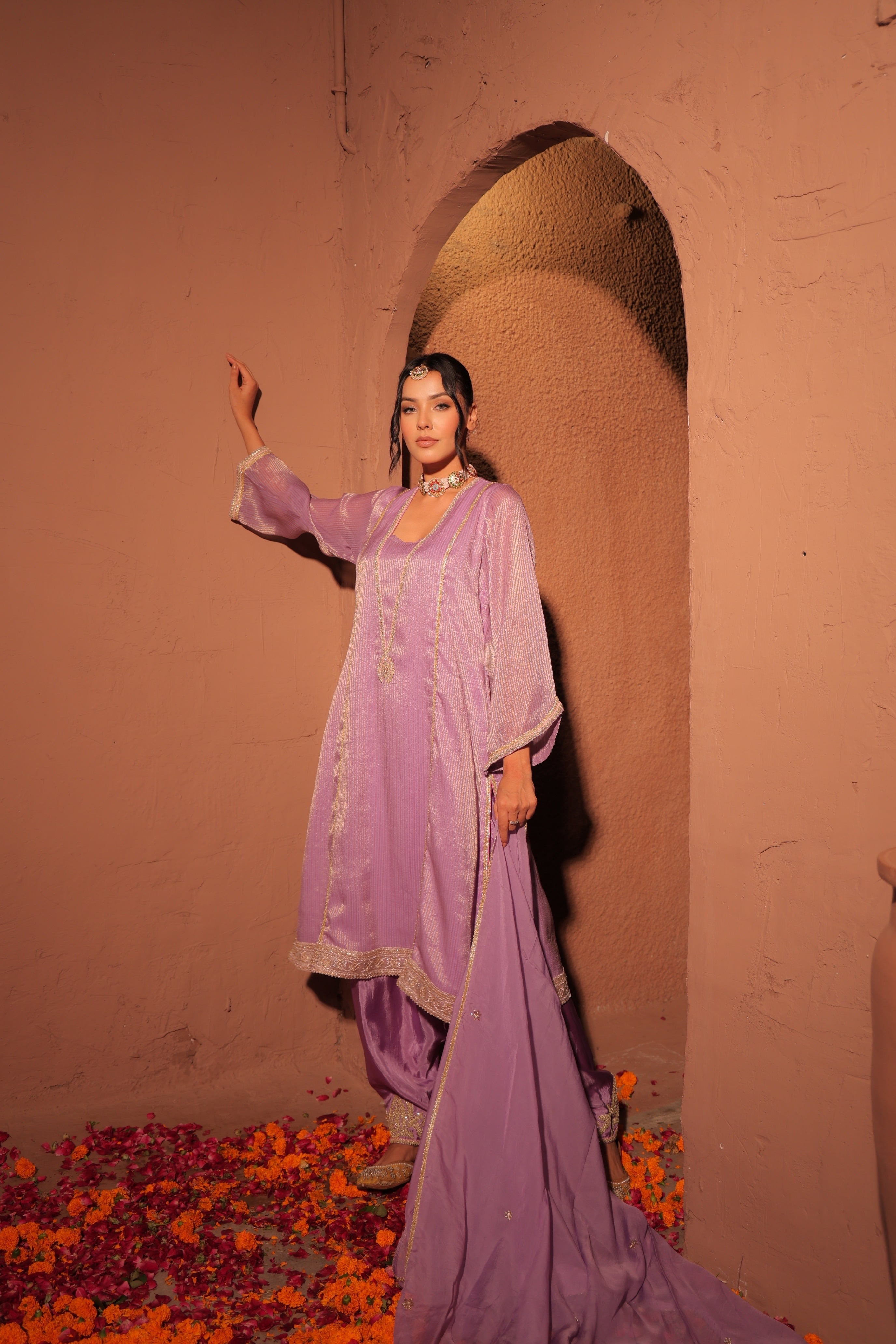 Lilac Organza Kurta Set