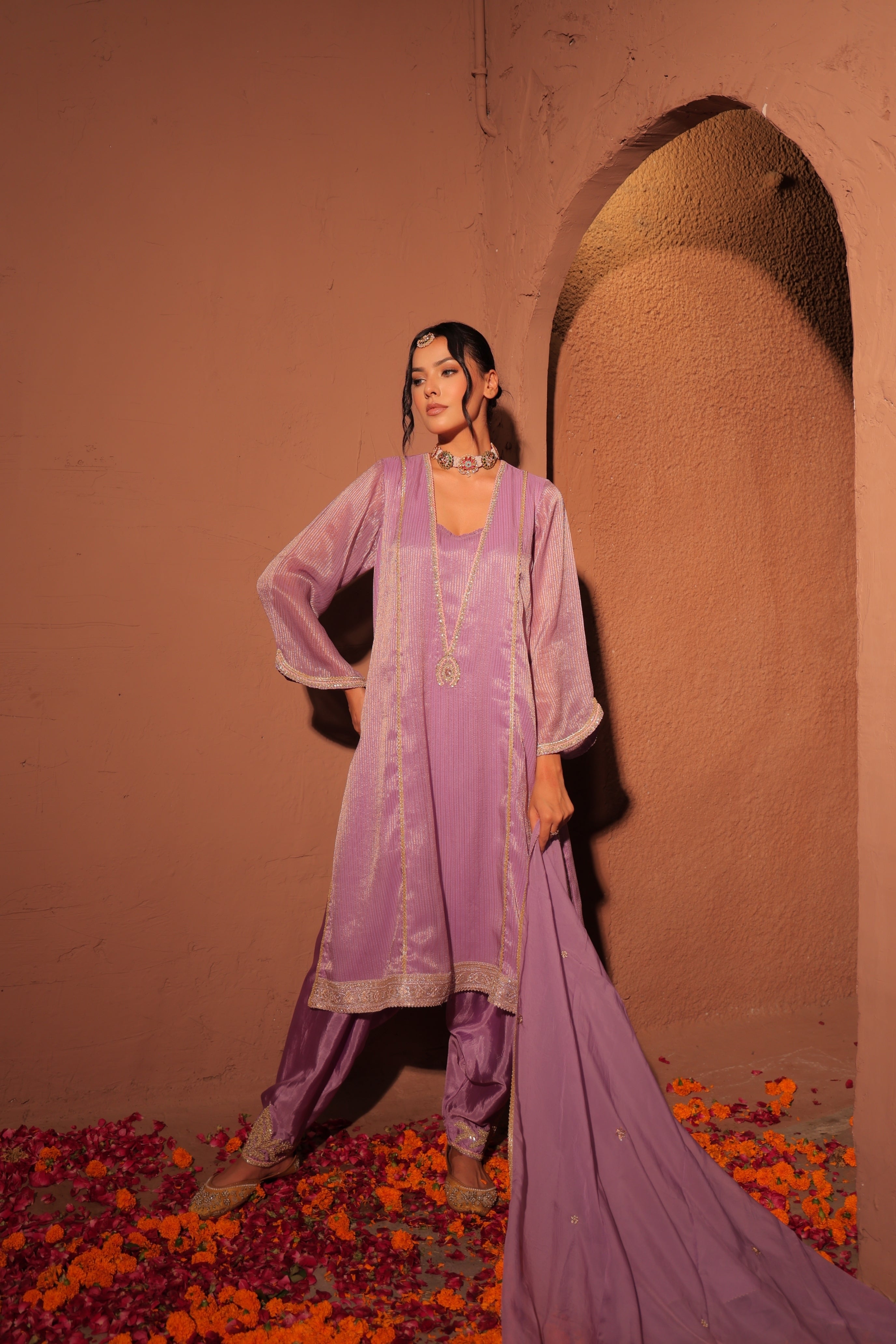 Lilac Organza Kurta Set