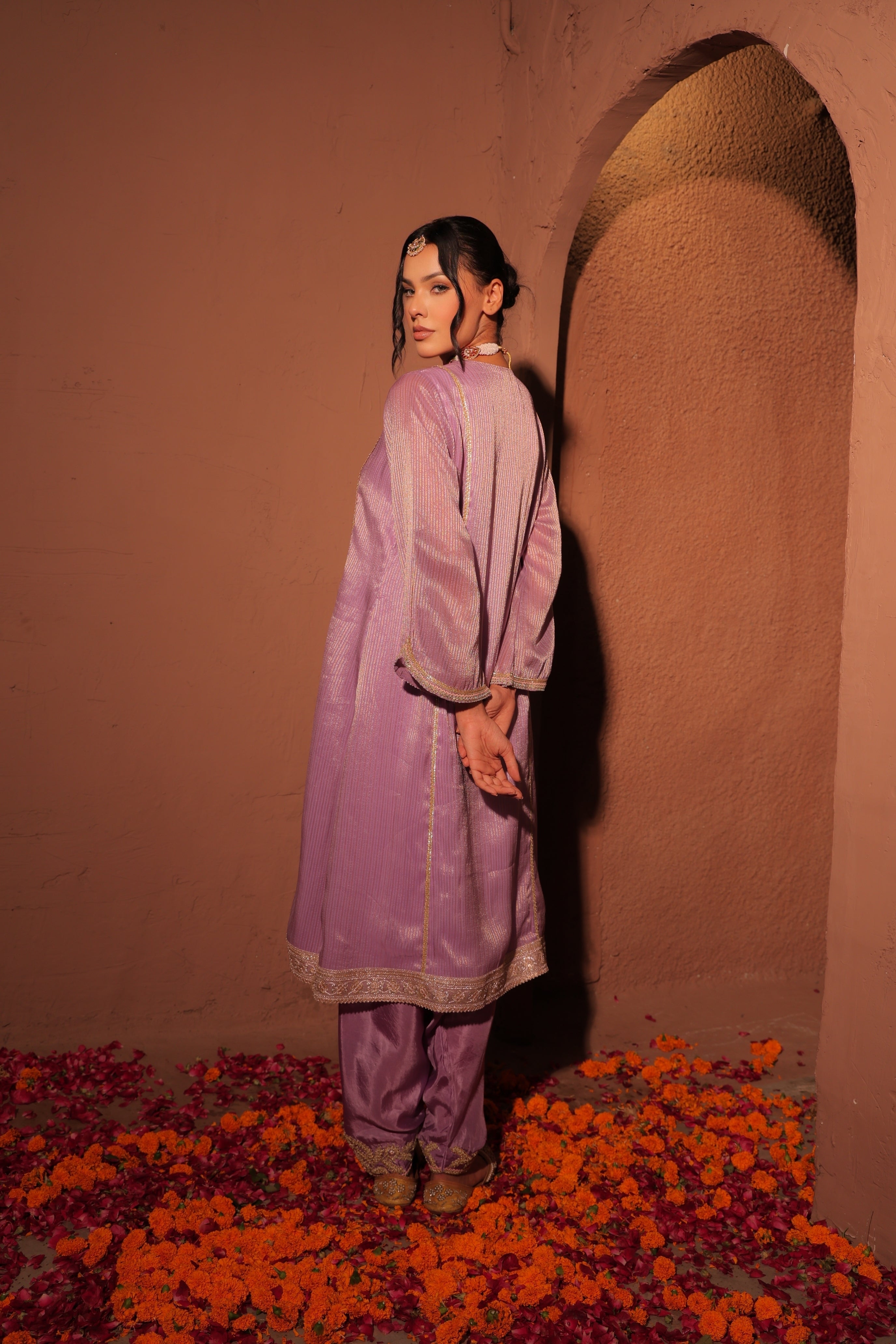 Lilac Organza Kurta Set