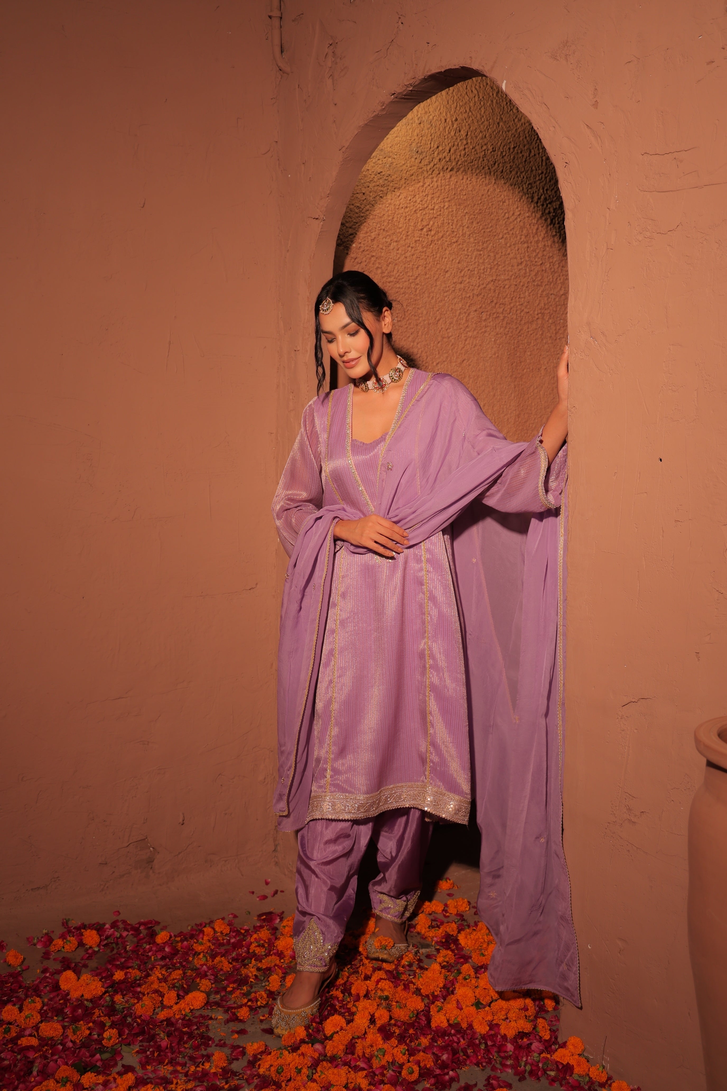 Lilac Organza Kurta Set