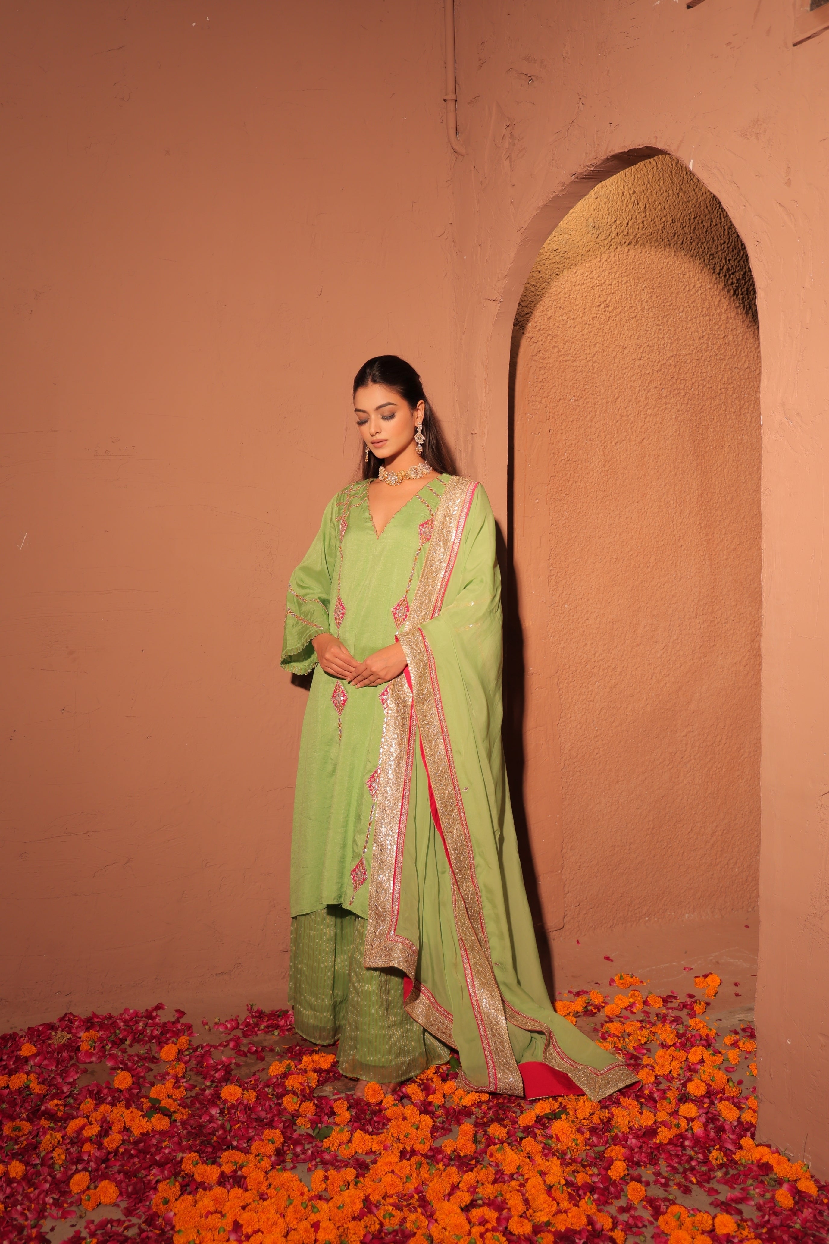 Pistachio Green Mirror Work Kurta Set