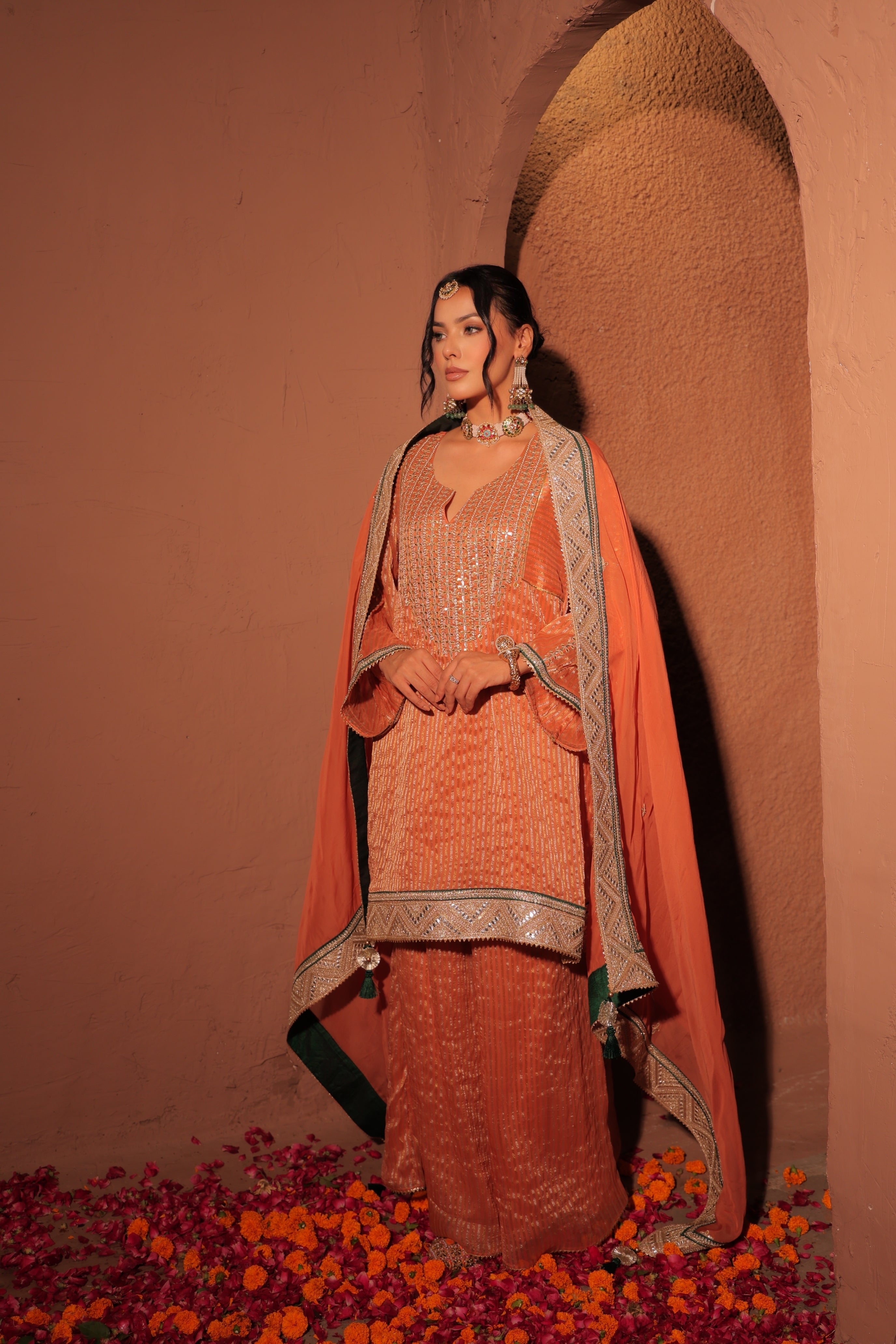 Rust Orange Hand Embroidered Kurta Set