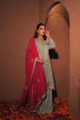 Aqua Blue and Fuchsia Kurta Set