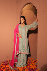 Aqua Blue and Fuchsia Kurta Set