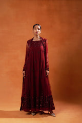 Deep Maroon Anarkali with Sequin Embellishments