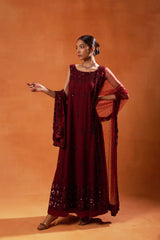 Deep Maroon Anarkali with Sequin Embellishments