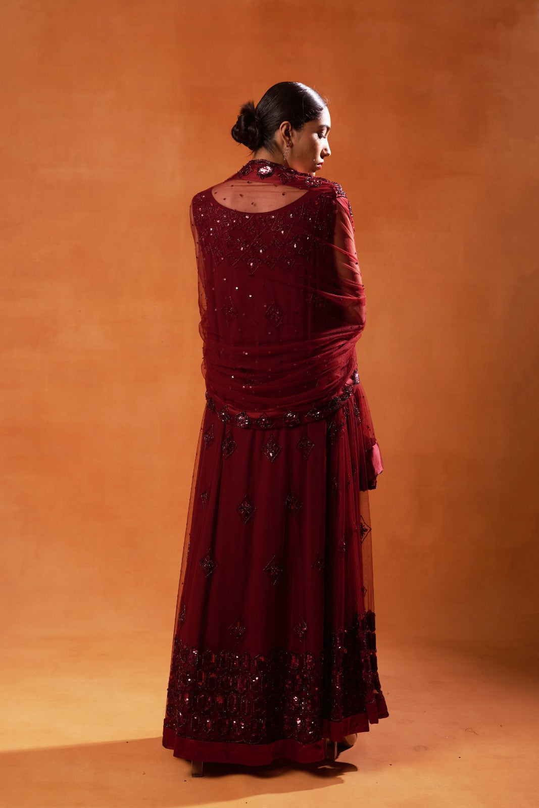 Deep Maroon Anarkali with Sequin Embellishments