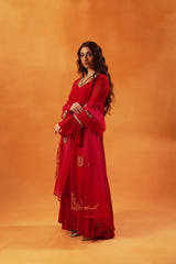 Stunning Red Anarkali with Flared Sleeves