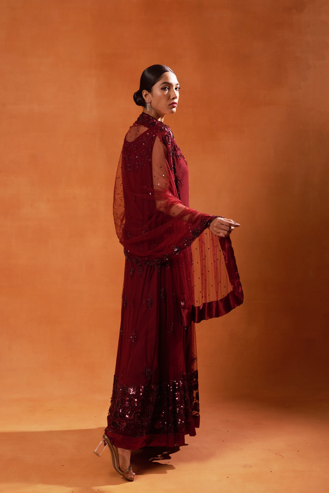 Deep Maroon Anarkali with Sequin Embellishments