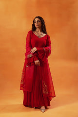 Stunning Red Anarkali with Flared Sleeves