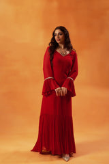 Stunning Red Anarkali with Flared Sleeves