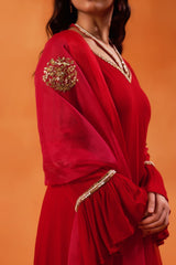 Stunning Red Anarkali with Flared Sleeves