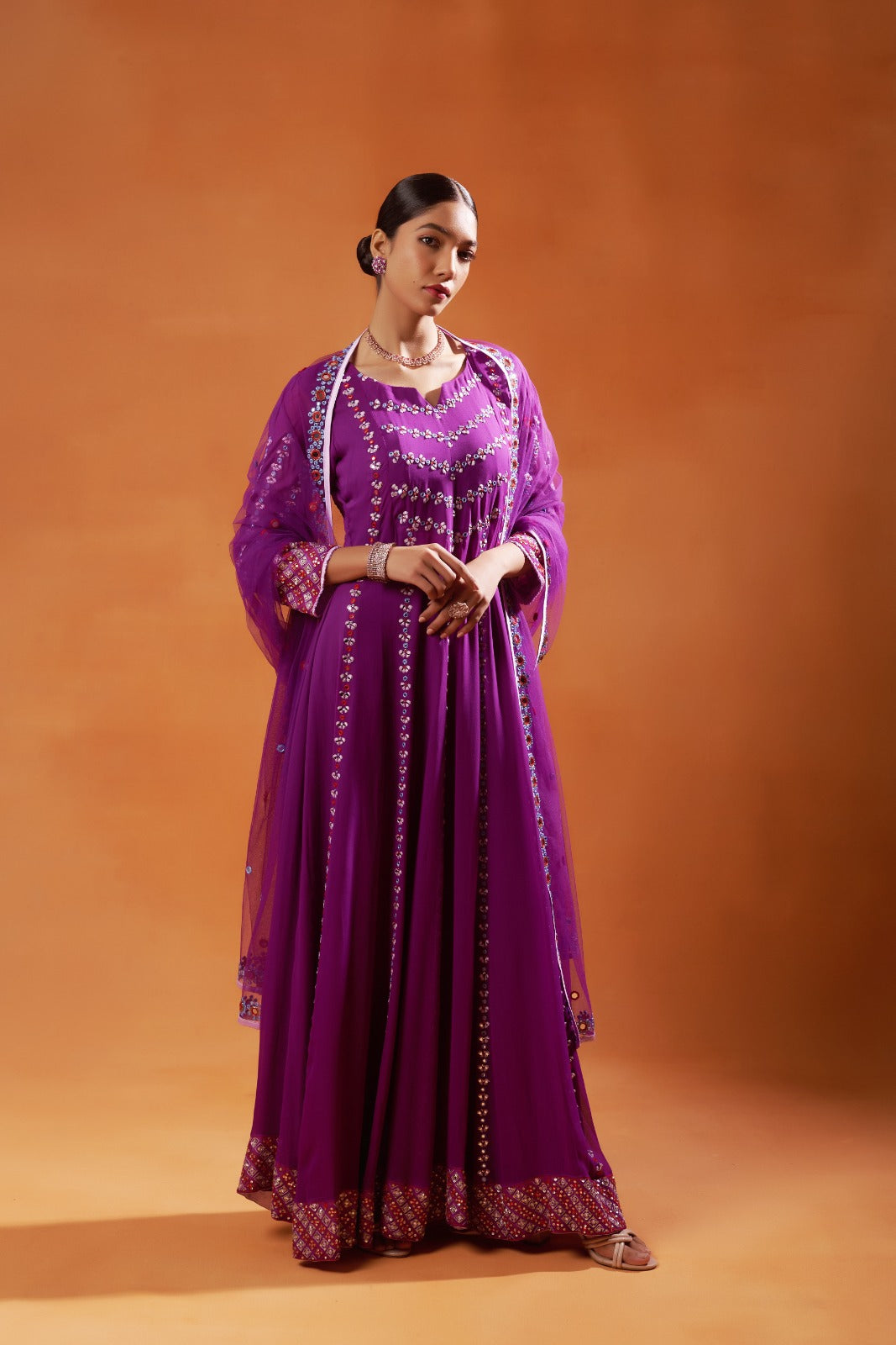 Elegant Purple Anarkali with Embroidered Detailing