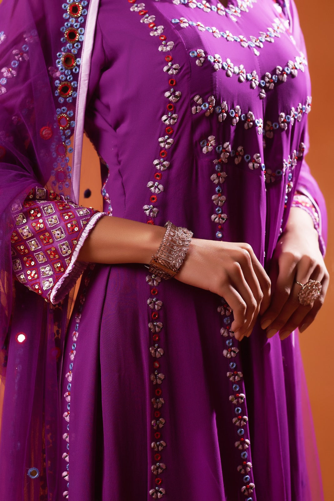 Elegant Purple Anarkali with Embroidered Detailing