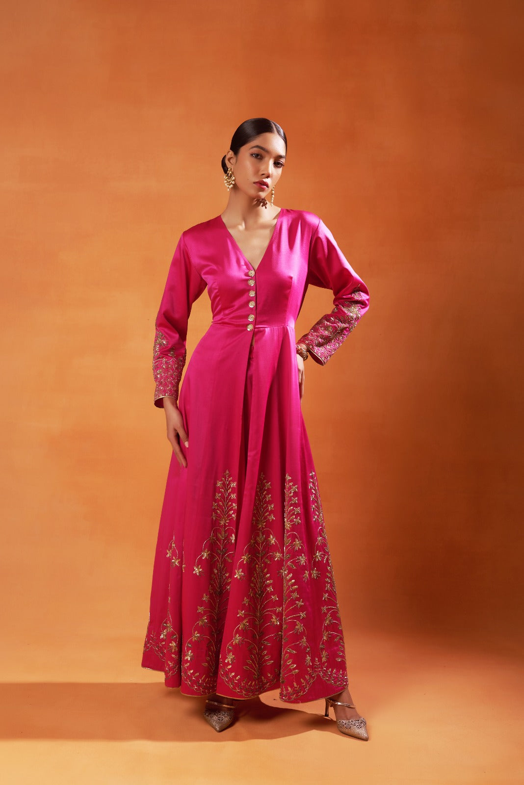 Radiant Pink Anarkali with Gold Embroidery