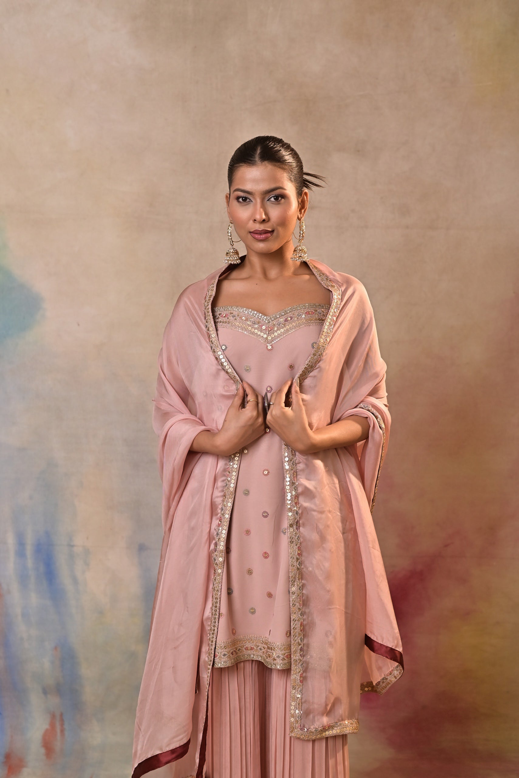 Pink Embellished Sharara Set