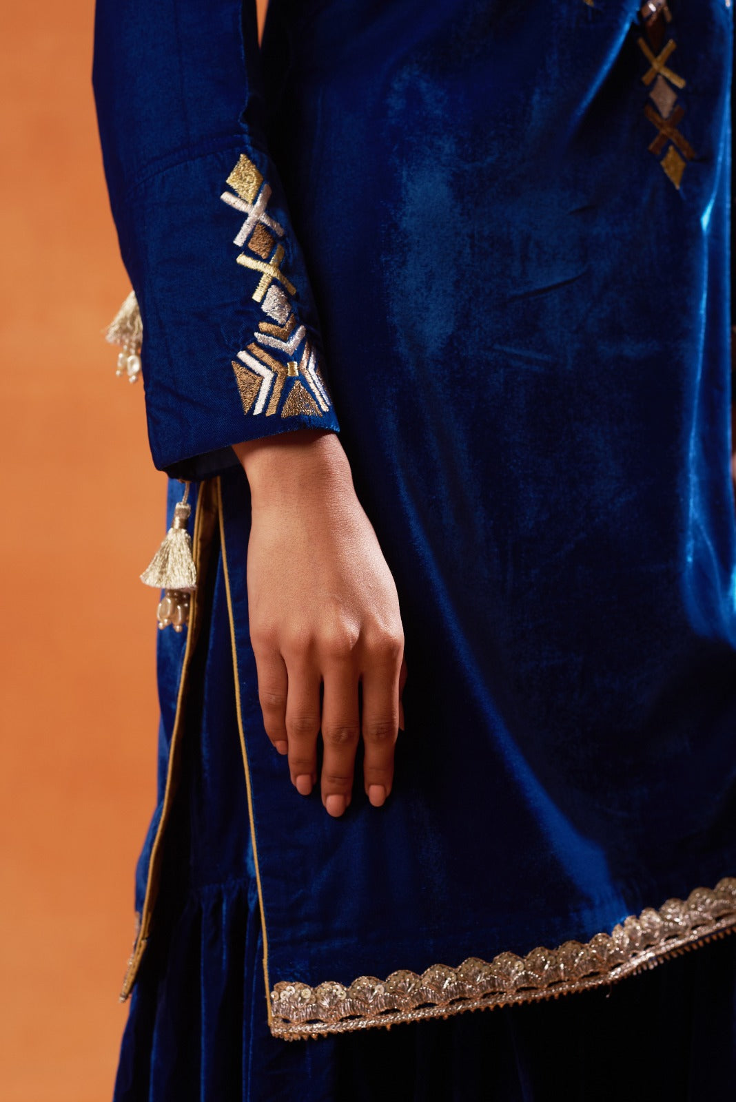 Royal Blue Velvet Embroidered Sharara Set