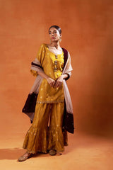 Mustard Yellow Embroidered Sharara Set