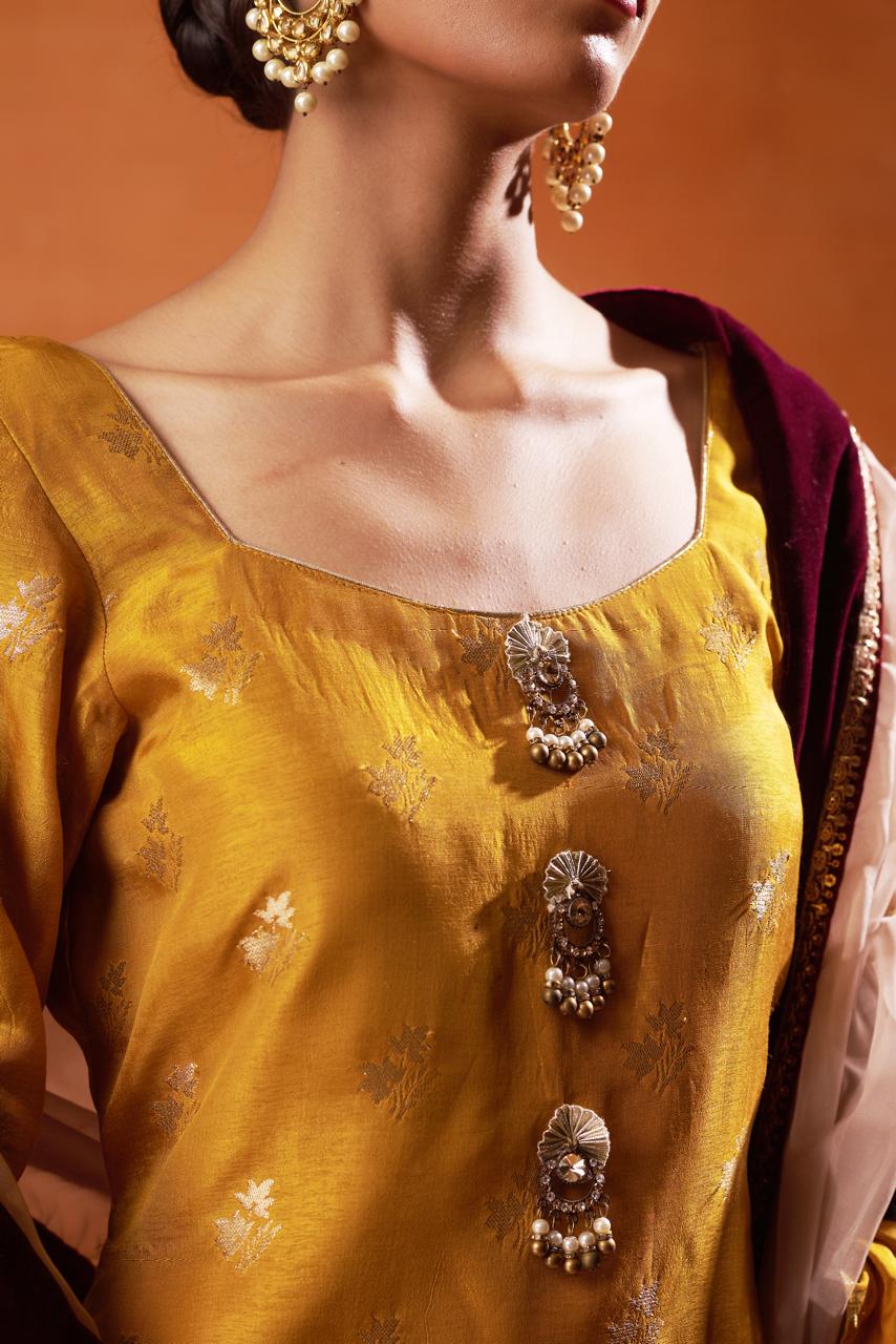 Mustard Yellow Embroidered Sharara Set